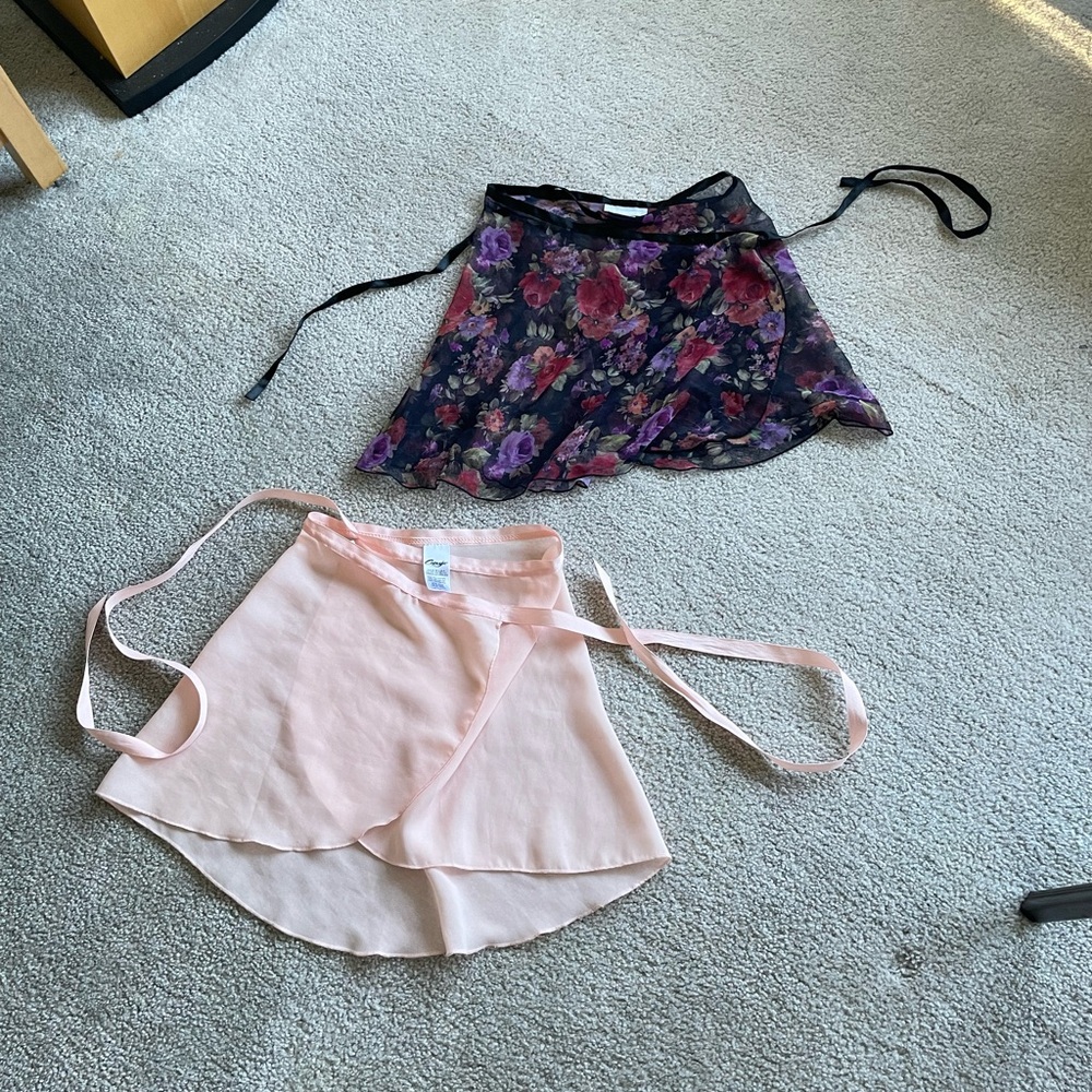Two Ballet Warp Skirts, One Pink and One Floral